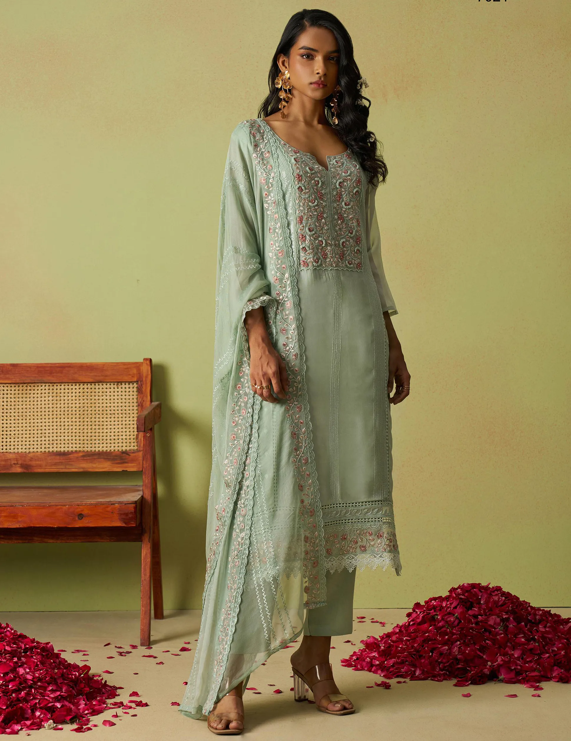 Mint Green Pure Organza Rich Embroidered Readymade Salwar Suit