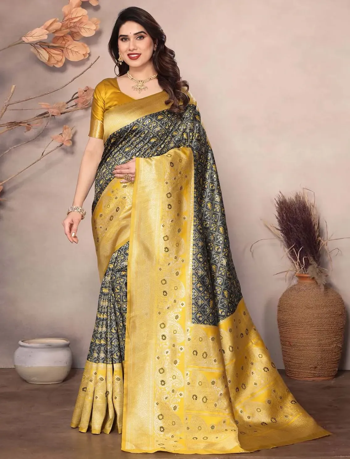 Black Soft Lichi Silk Jacquard Work Saree