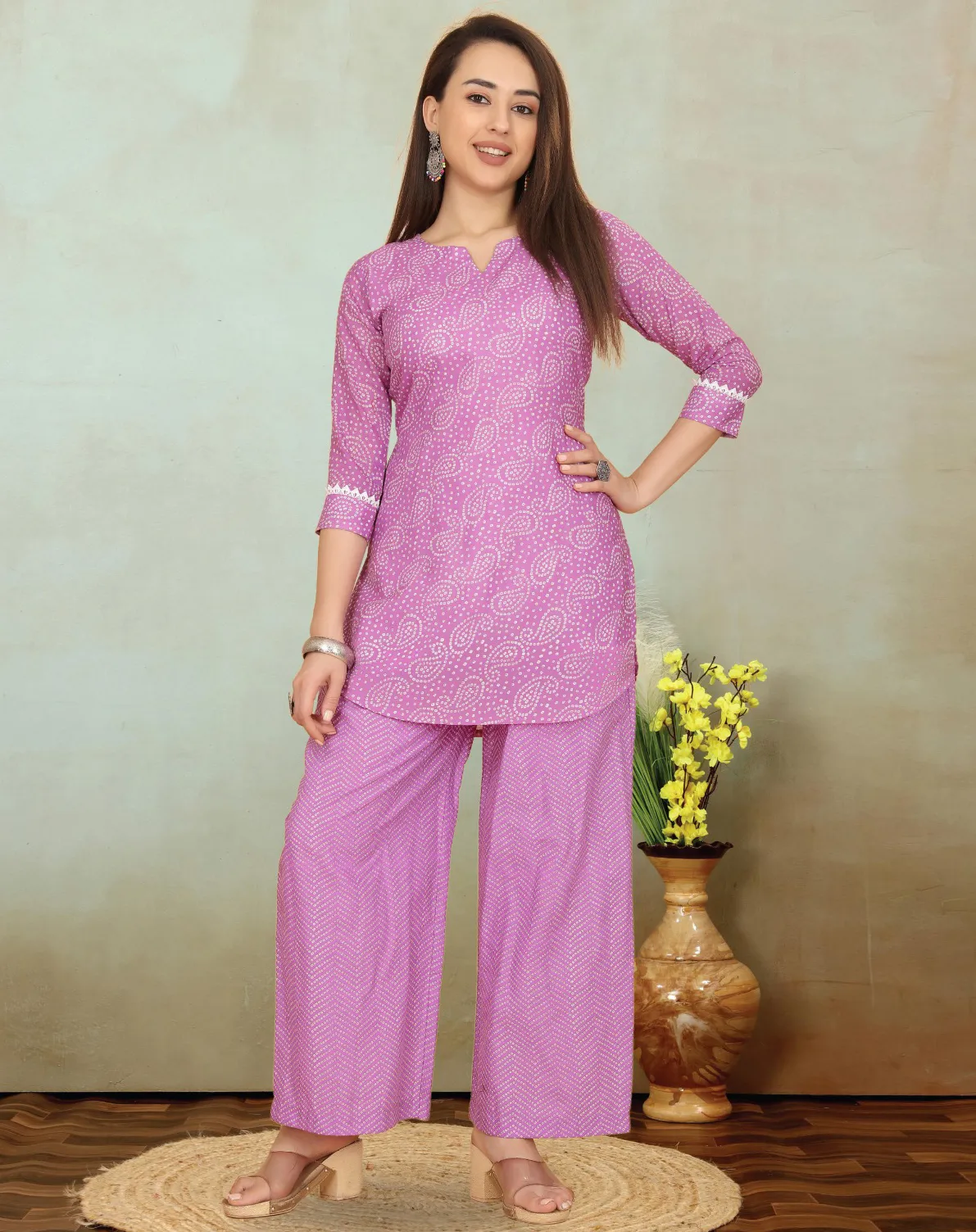 Pink Cotton Blend Printed Kurti With Pant