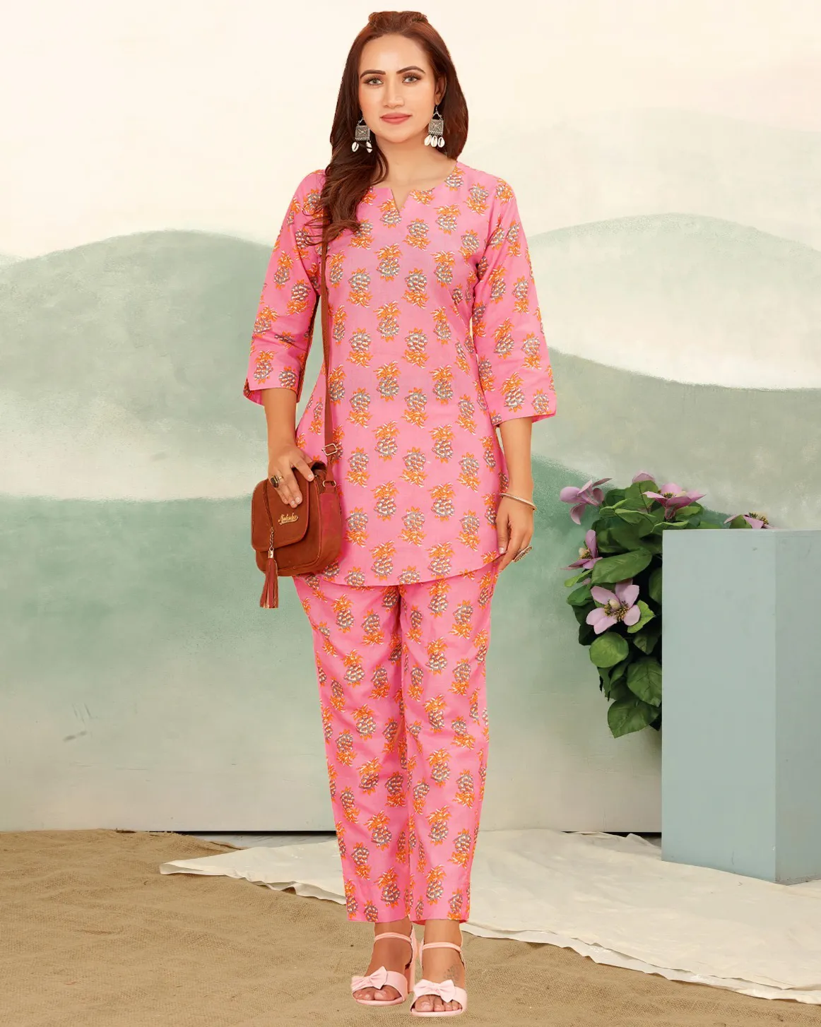 Blush Pink Cotton Printed Co-ord Set