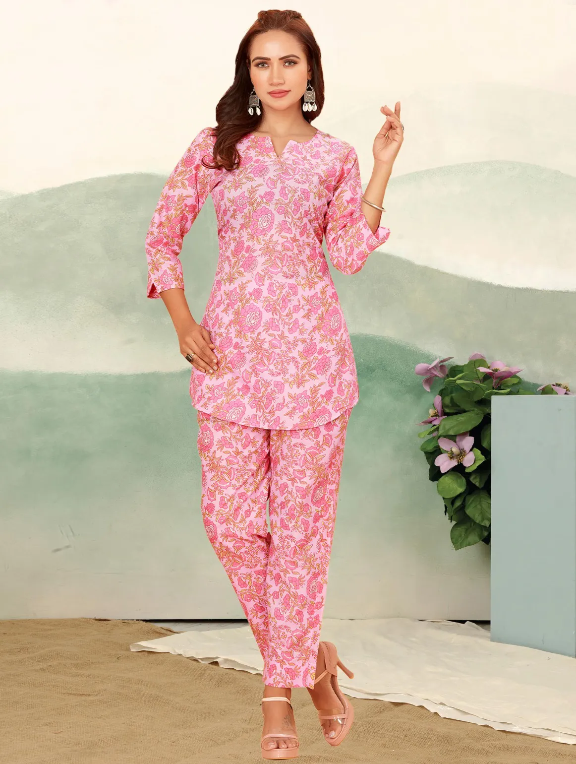 Pink Cotton Printed Co-ord Set