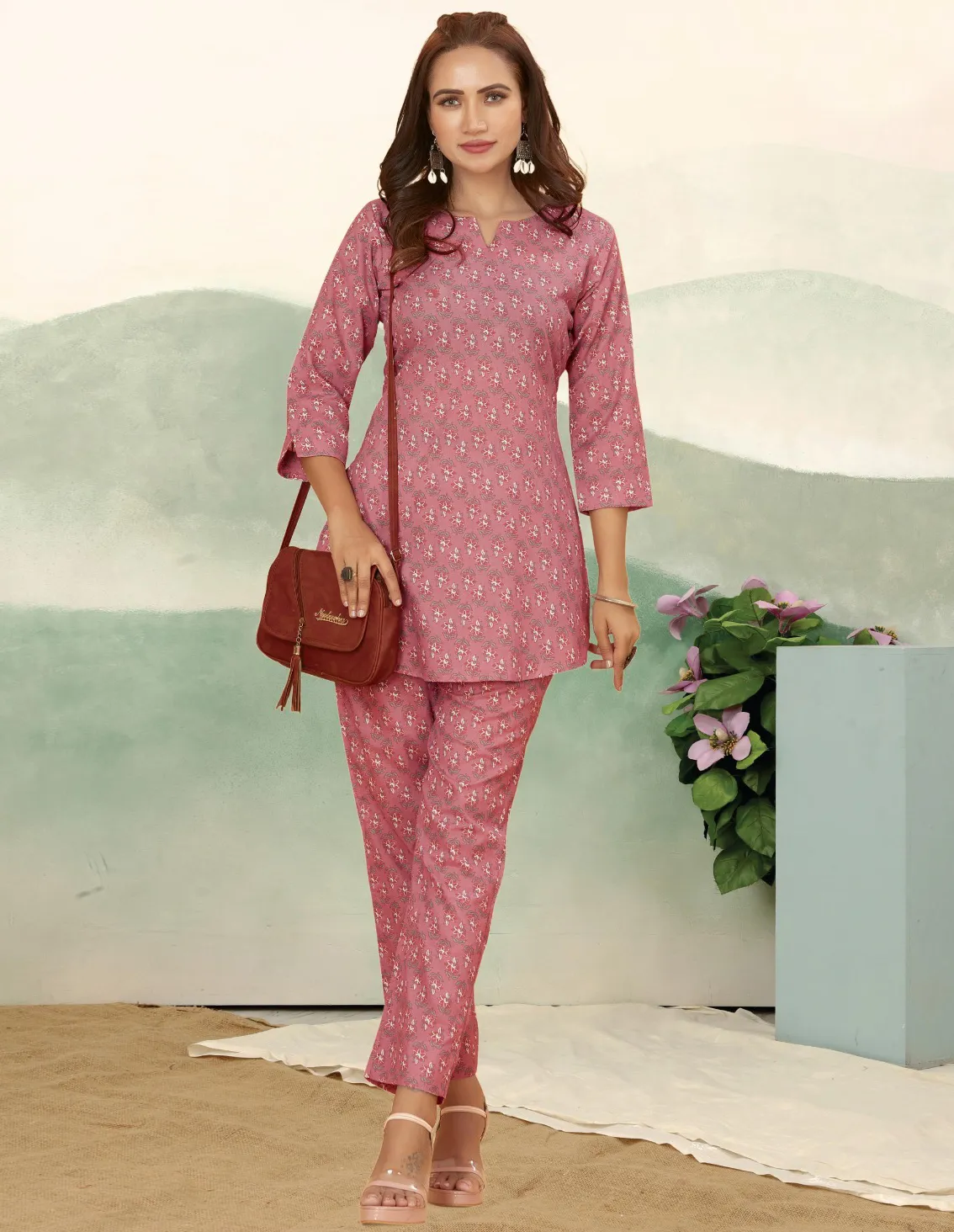 Mauve Cotton Printed Co-ord Set