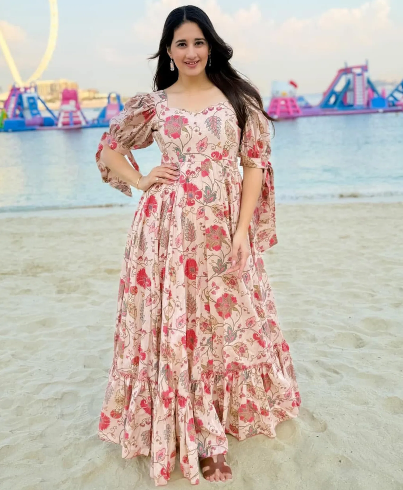 Cream Rayon Digital Printed Anarkali Gown