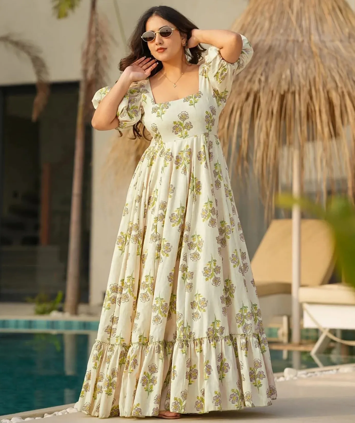 Off White Rayon Digital Printed Anarkali Gown