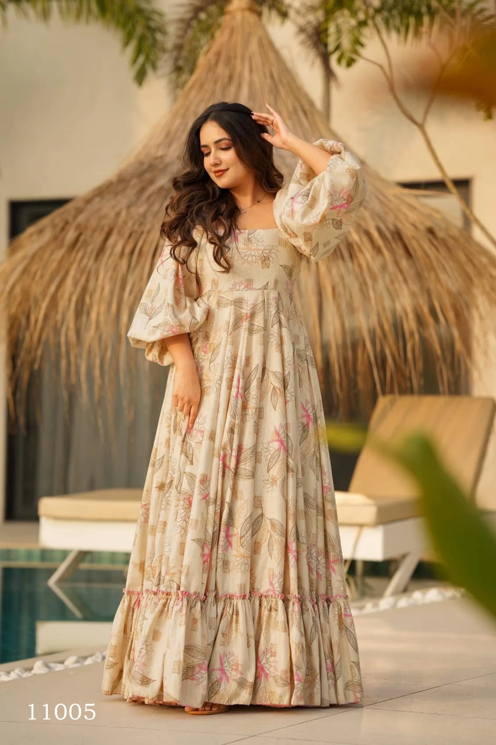 Cream Rayon Digital Printed Anarkali Gown - Image 2
