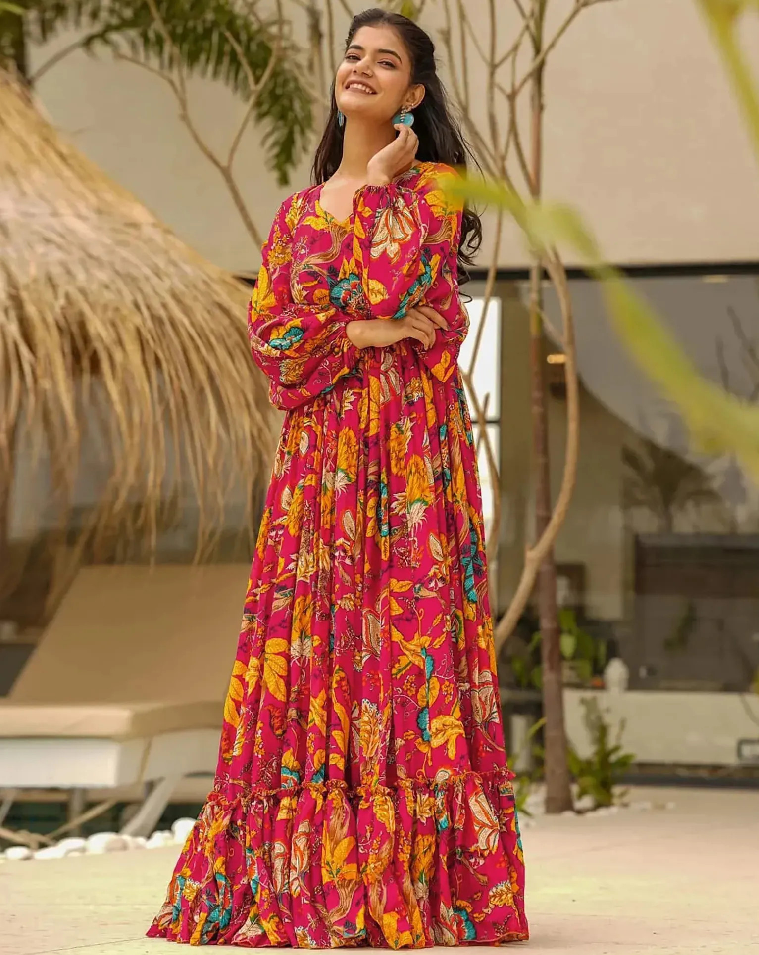 Red Heavy Airtex Chinon Digital Printed Anarkali Gown