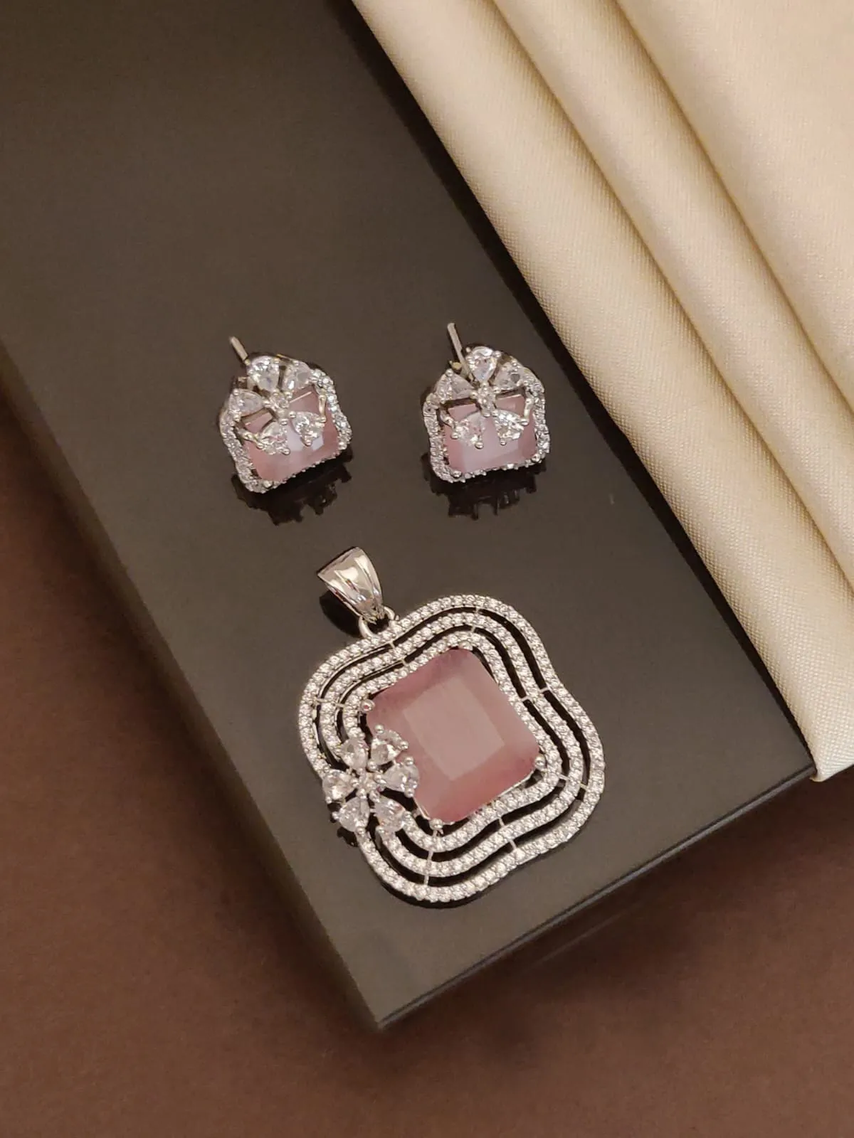 Light Pink American Diamond Pendant Set