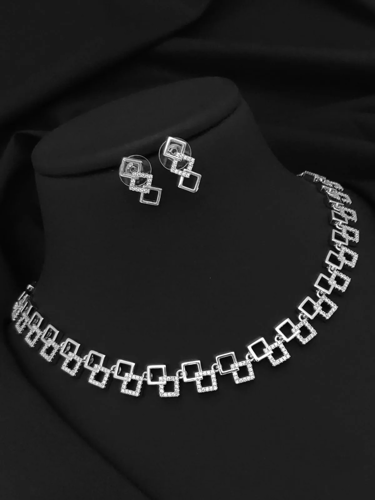 Silver-Plated Necklace Set with Long Drop Earrings