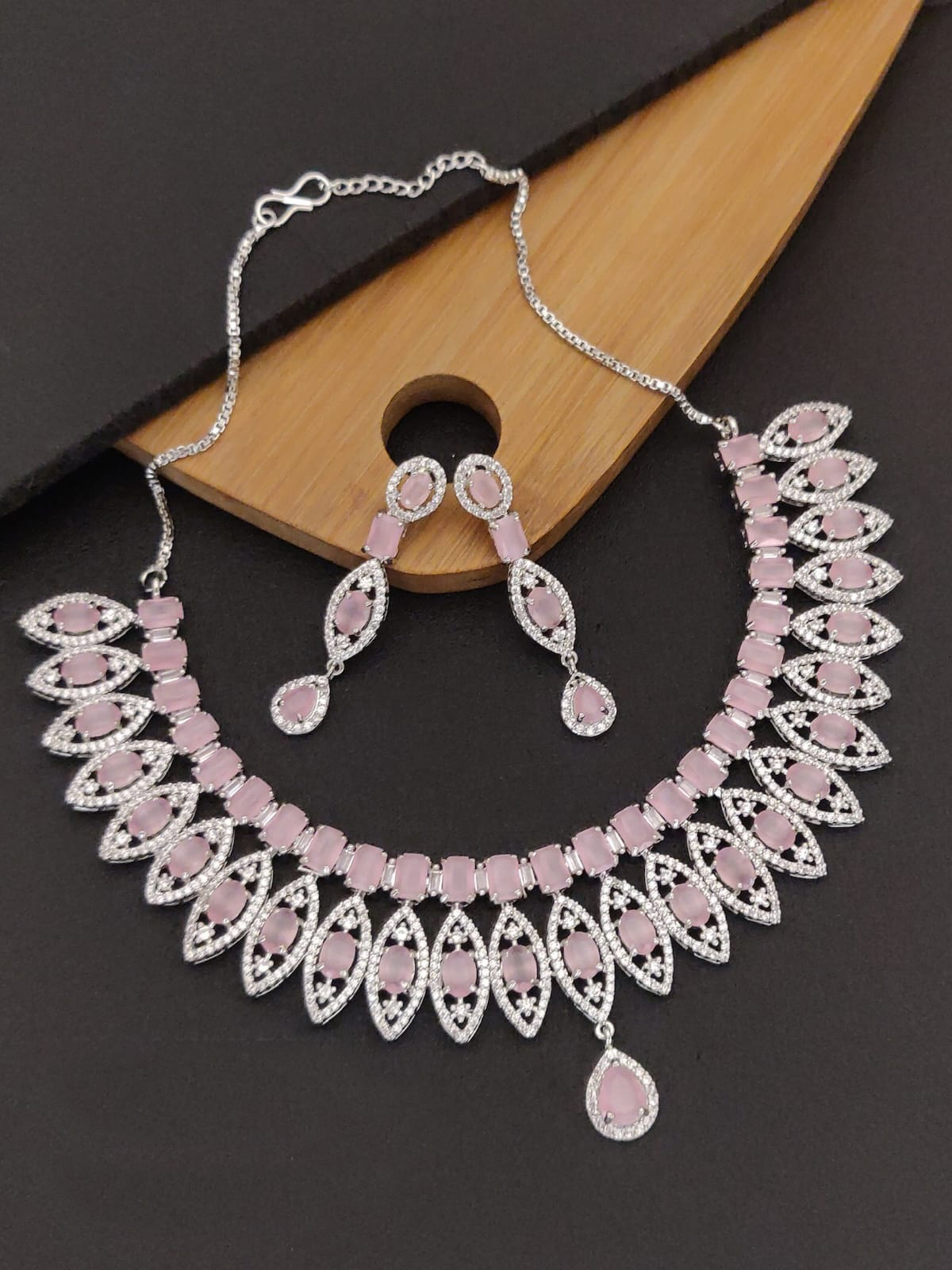 Pink Pastel Stone Choker Necklace Set with Matching Earrings