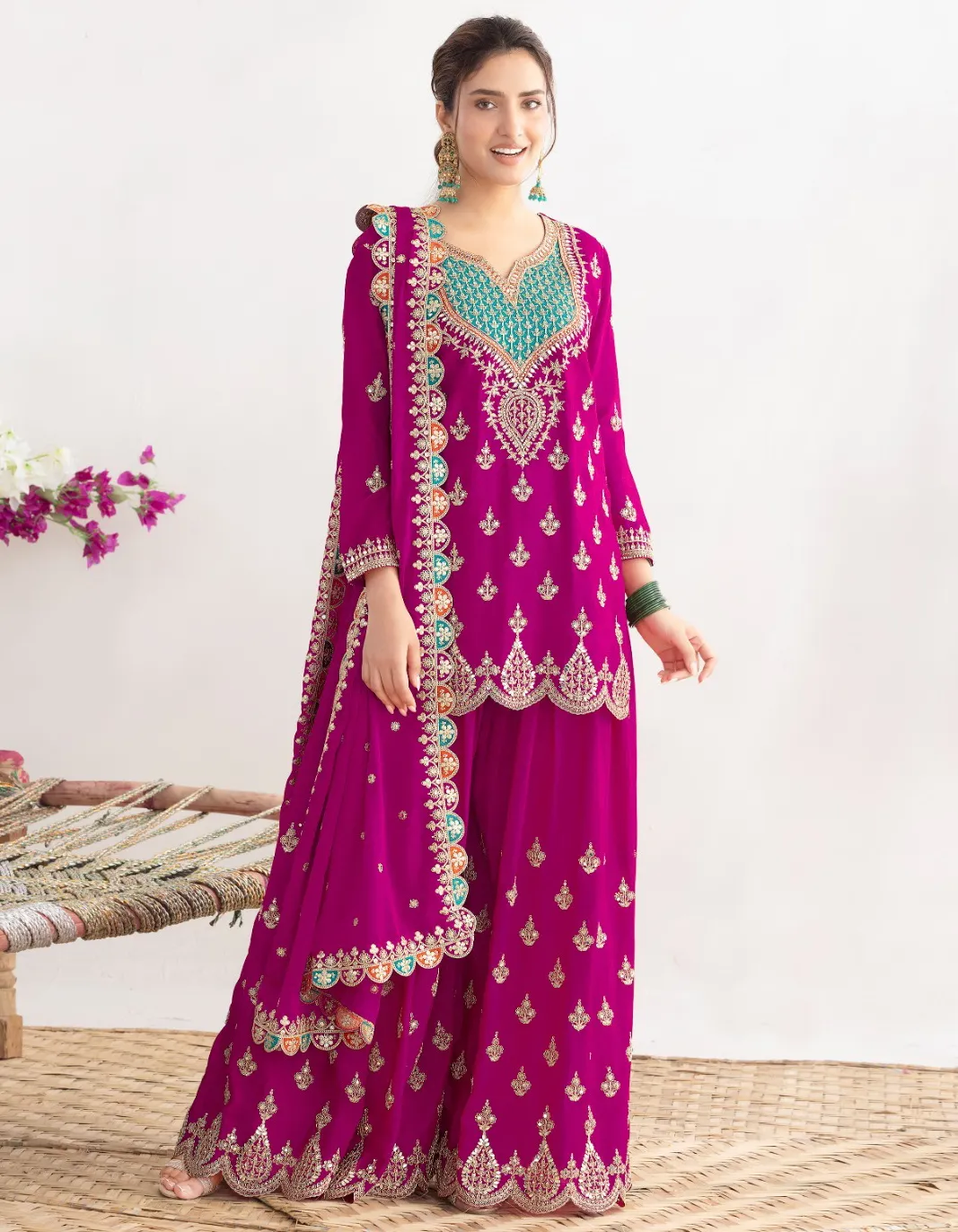 Magenta Premium Finest Chinon Readymade Salwar Suit