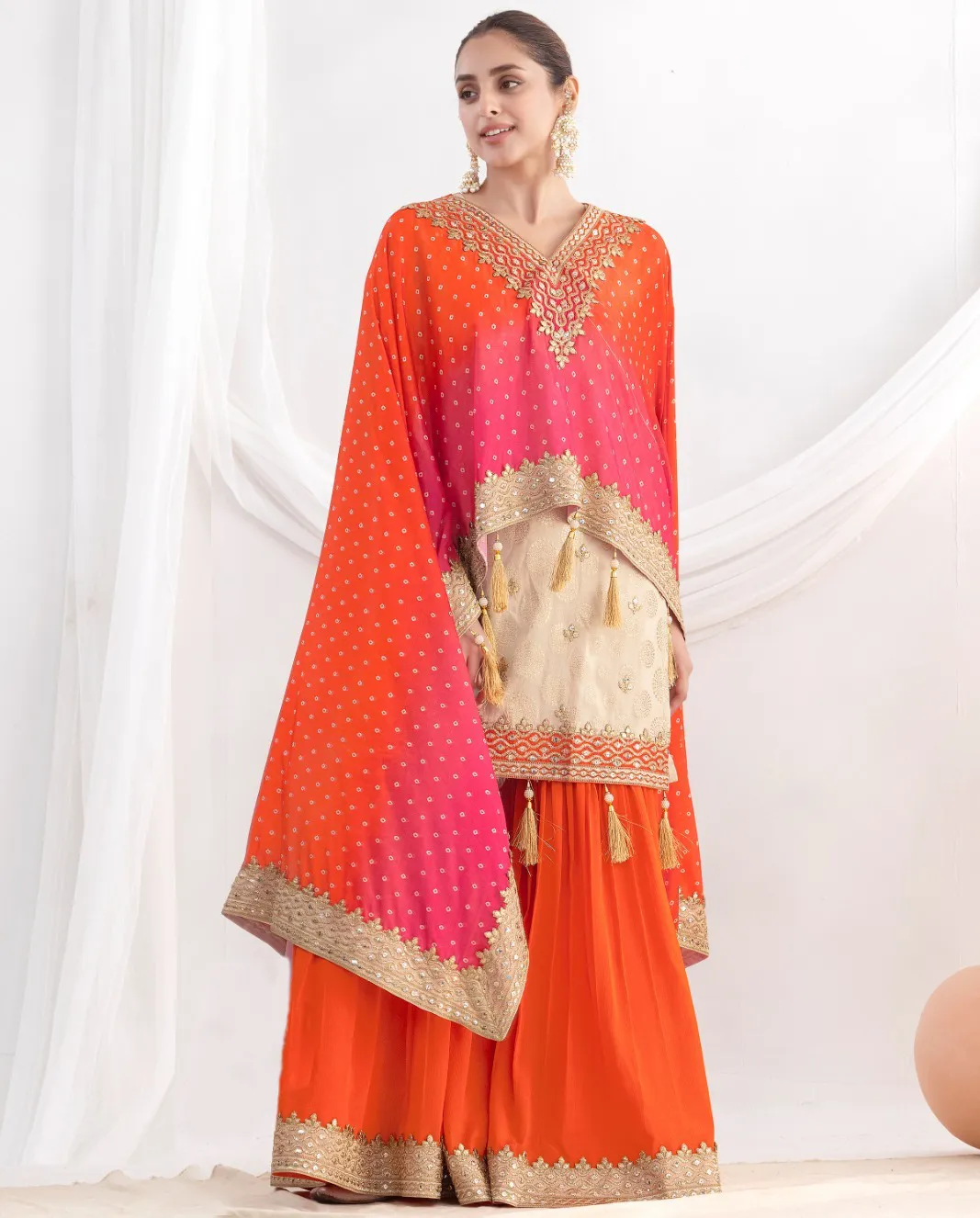 Beige Viscose Shimmer Jacquard Embroidered Readymade Suit