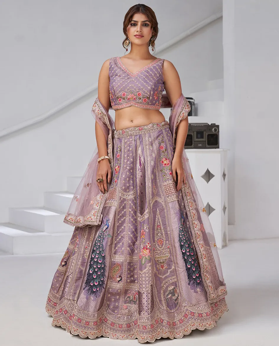 Purple Banarasi Silk Heavy Work Bridal Lehenga
