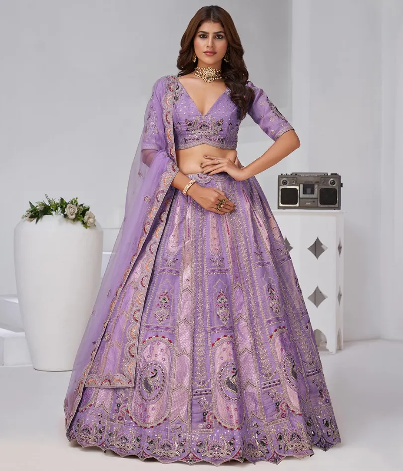 Purple Banarasi Silk Heavy Work Bridal Lehenga