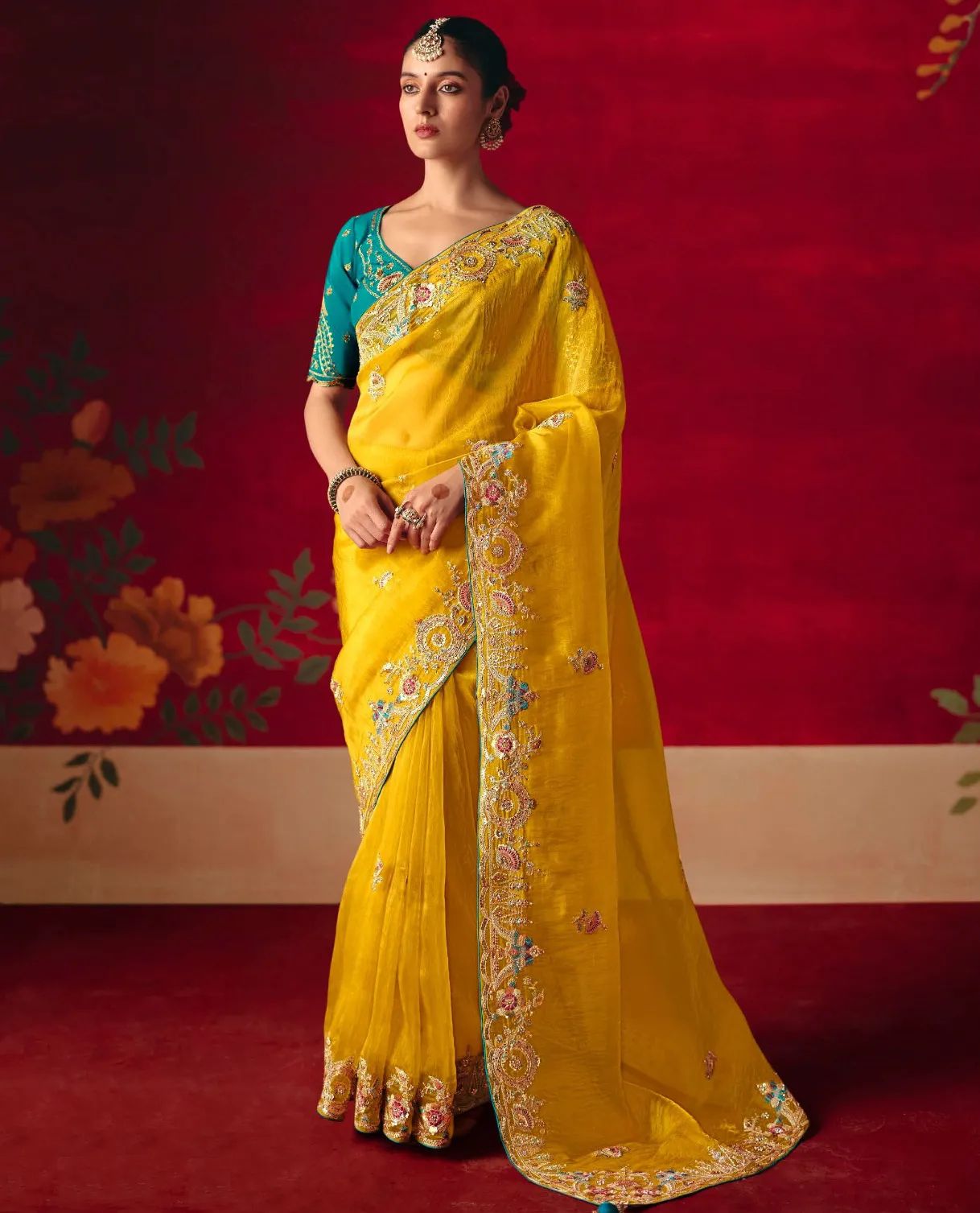 Yellow Fancy Fabric Embroidered Designer Saree