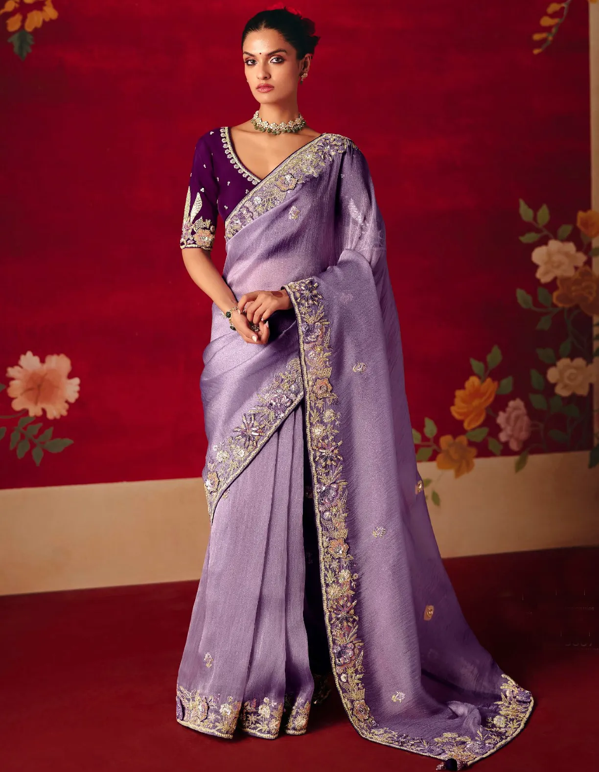 Lavender Fancy Fabric Embroidered Designer Saree