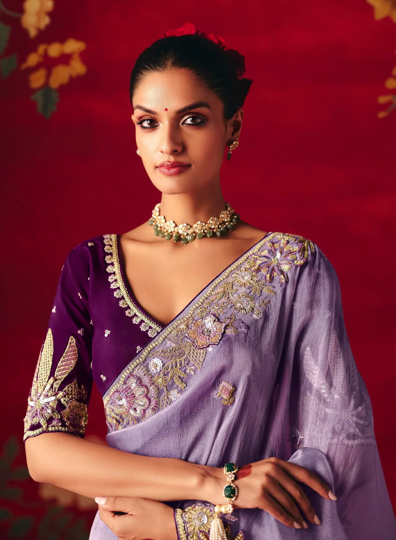 Lavender Fancy Fabric Embroidered Designer Saree - Image 2