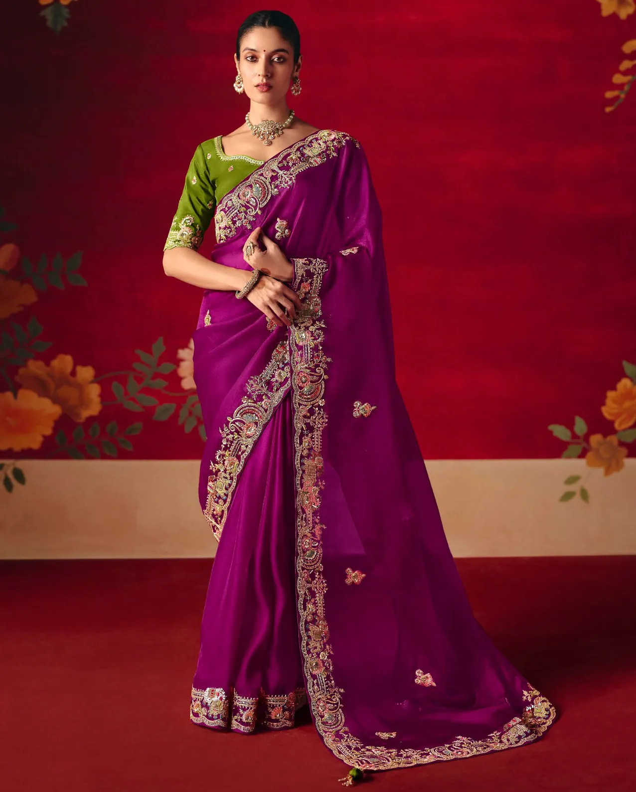 Magenta Fancy Fabric Embroidered Designer Saree