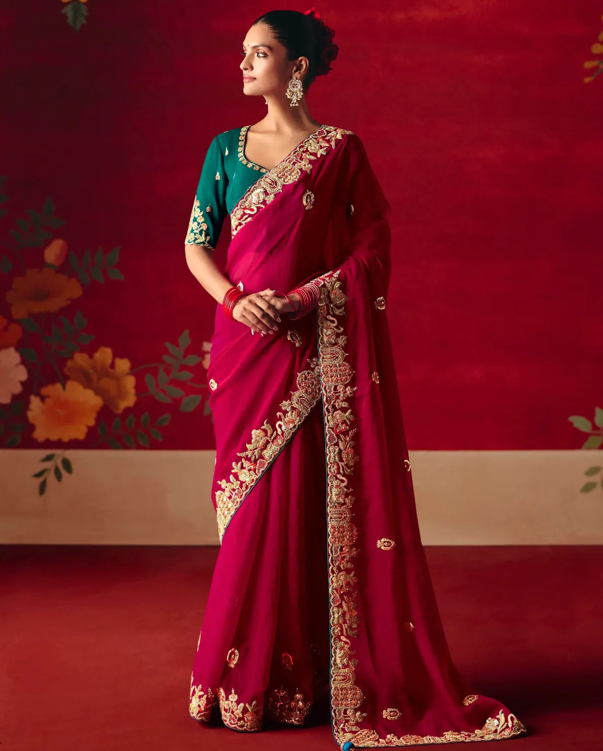 Red Fancy Fabric Embroidered Designer Saree