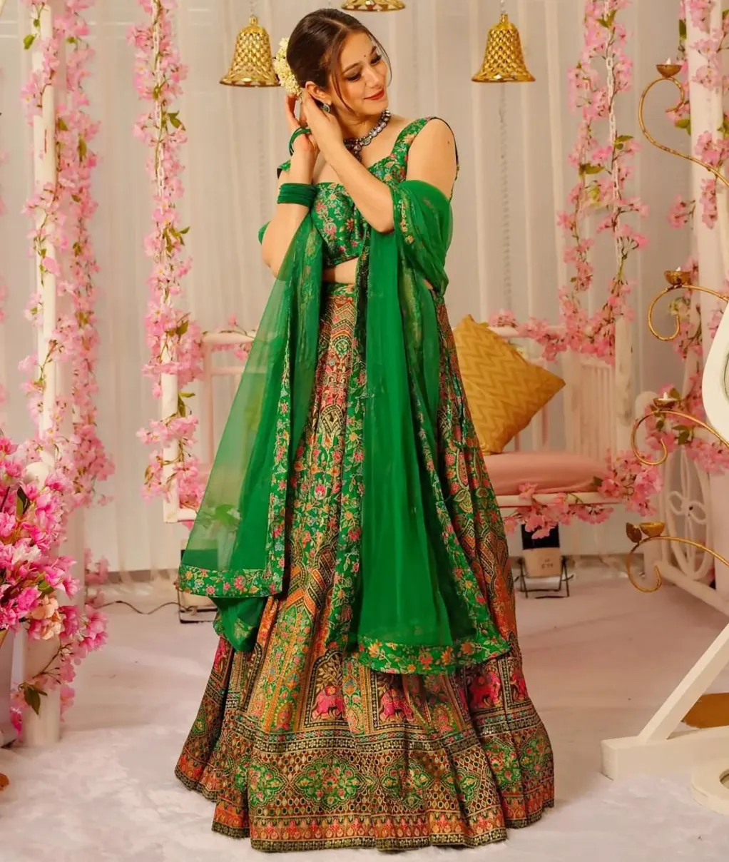 Multicolor Silk Digital Printed Readymade Lehenga