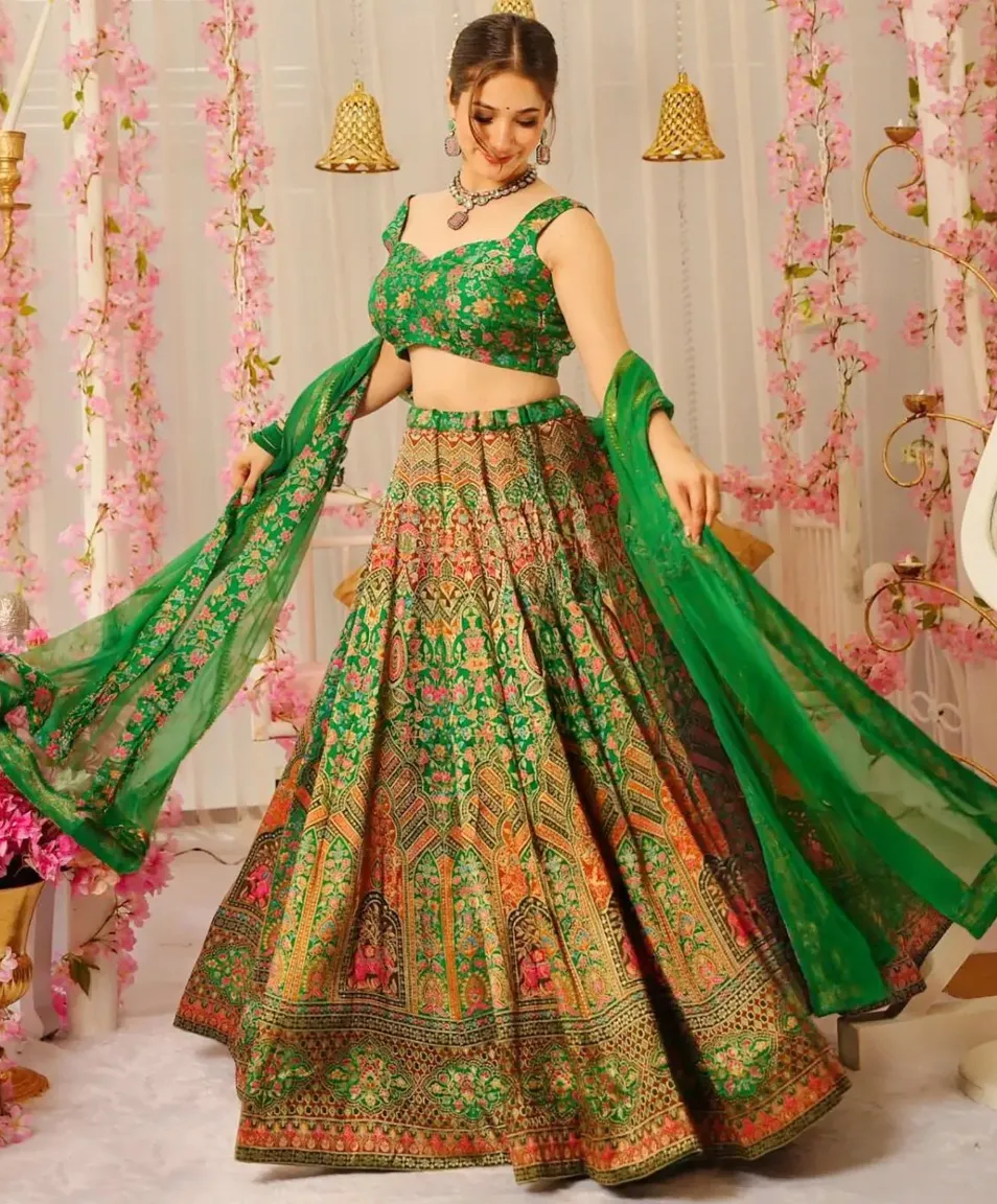 Multicolor Silk Digital Printed Readymade Lehenga - Image 2