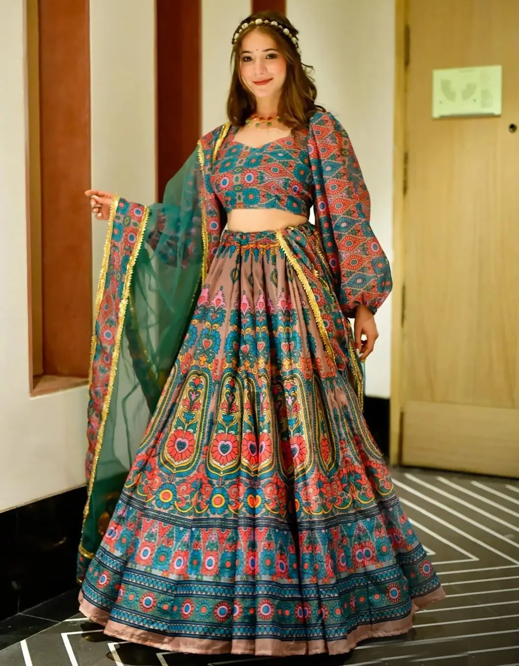 Multicolor Silk Digital Printed Readymade Lehenga - Image 2