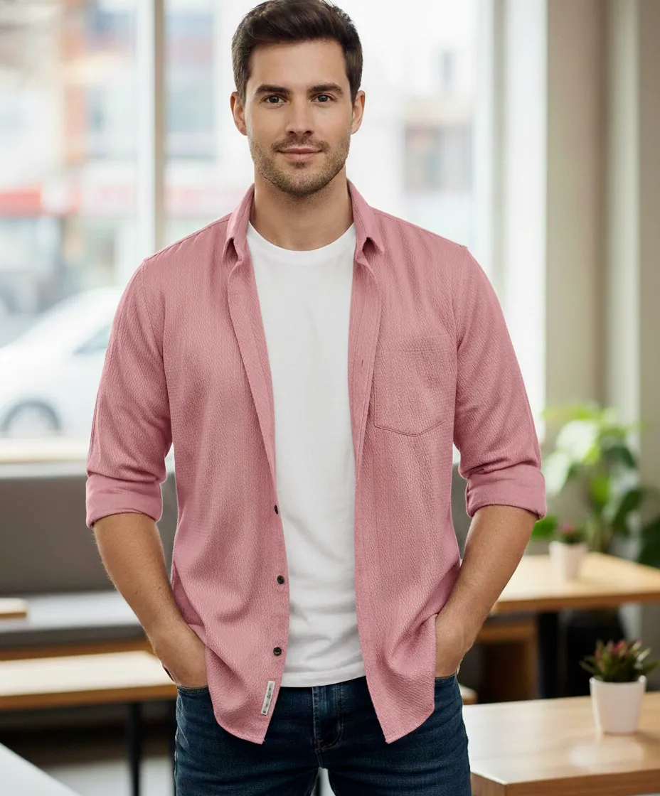 Pink Important Fabric Designer Half-Sleeve Shirt
