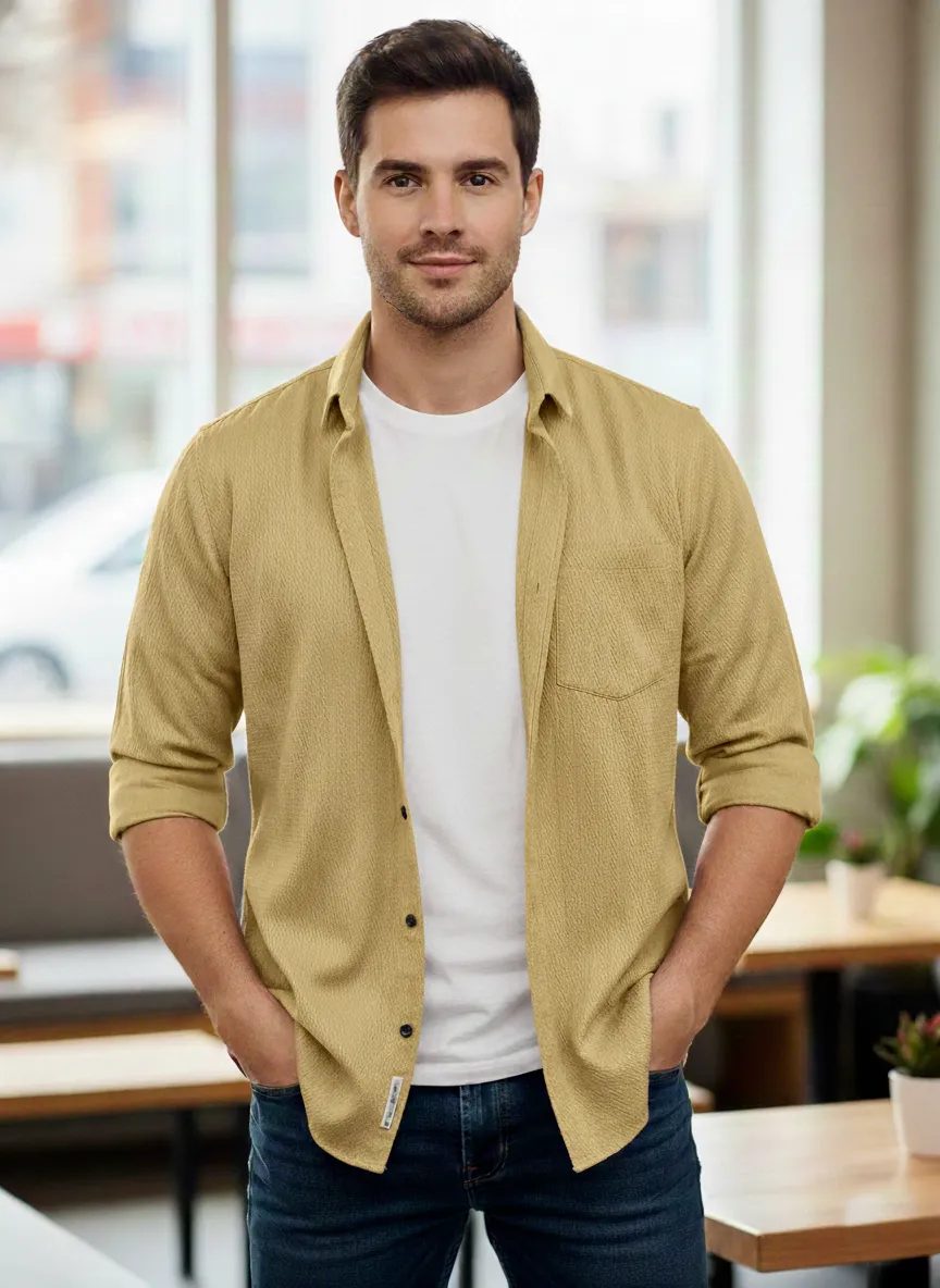 Mustard Important Fabric Designer Half-Sleeve Shirt