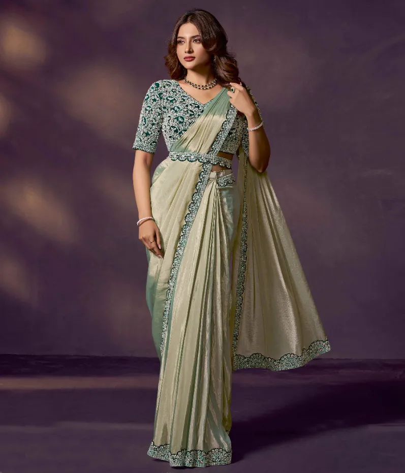 Beige Two Tone Soft Silk Readymade Indo Western Saree