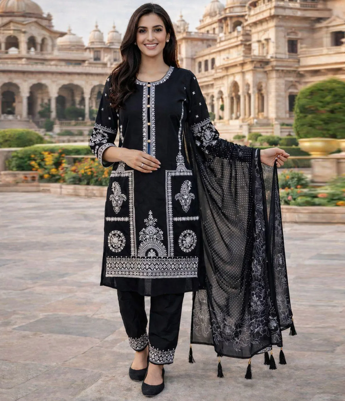 Black Premium Real Georgette Embroidered Readymade Salwar Suit