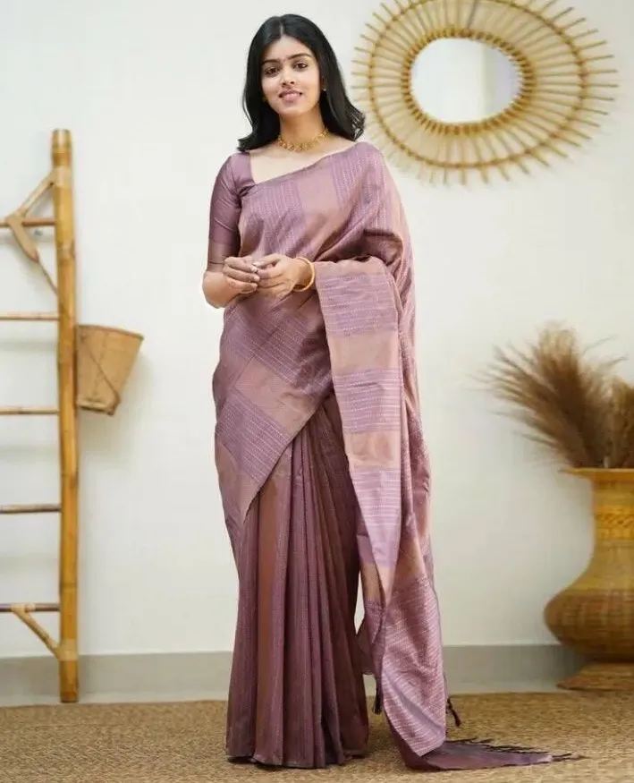 Mauve Soft Lichi Silk Jacquard Work Saree