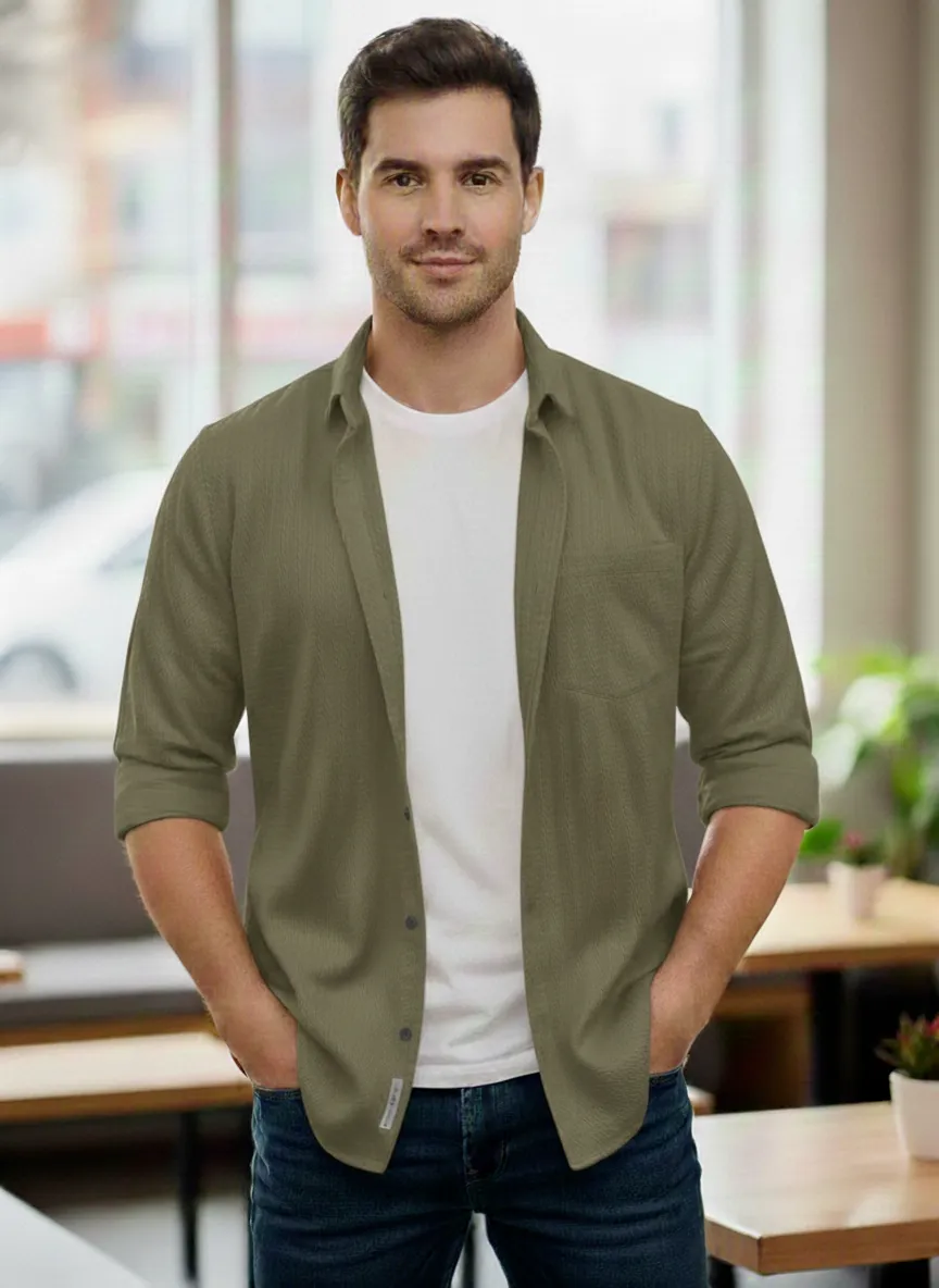 Olive Green Important Fabric Designer Half-Sleeve Shirt