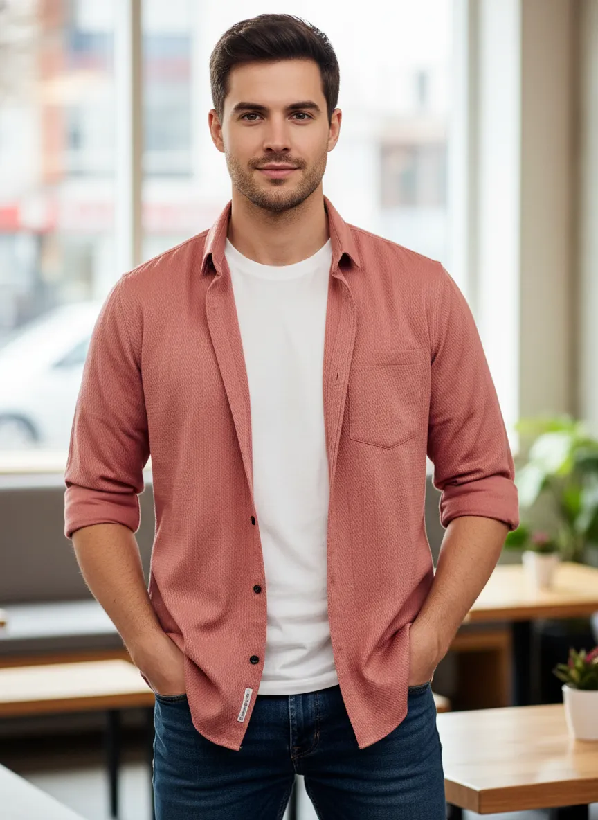 Peach Important Fabric Designer Half-Sleeve Shirt