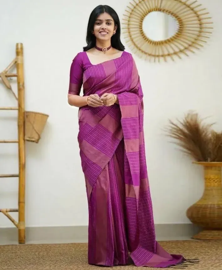 Pink Soft Lichi Silk Jacquard Work Saree