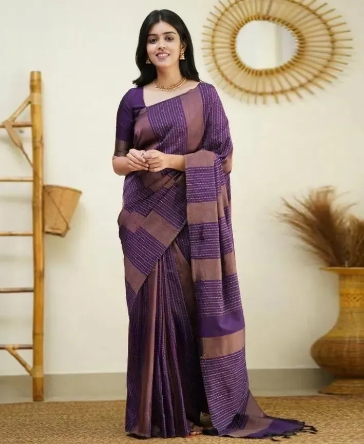 Purple Soft Lichi Silk Jacquard Work Saree
