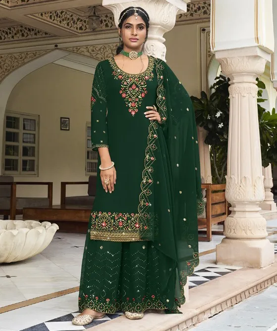 Green Georgette Heavy Embroidered Salwar Suit