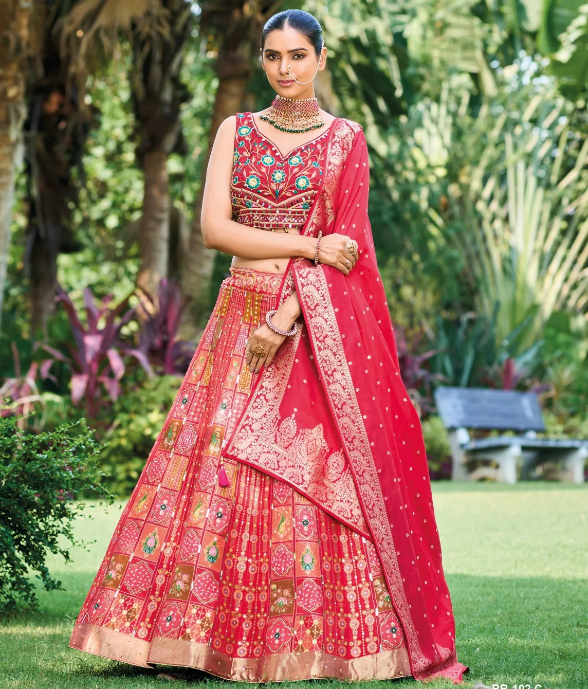 Red Dola Position Silk Khatli Work Designer Lehenga