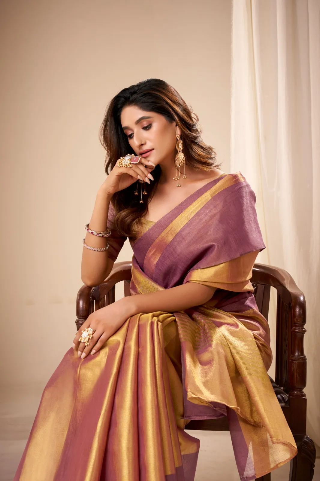 Mustard and Peach Tissue Soft Silk Handloom Saree - Image 2