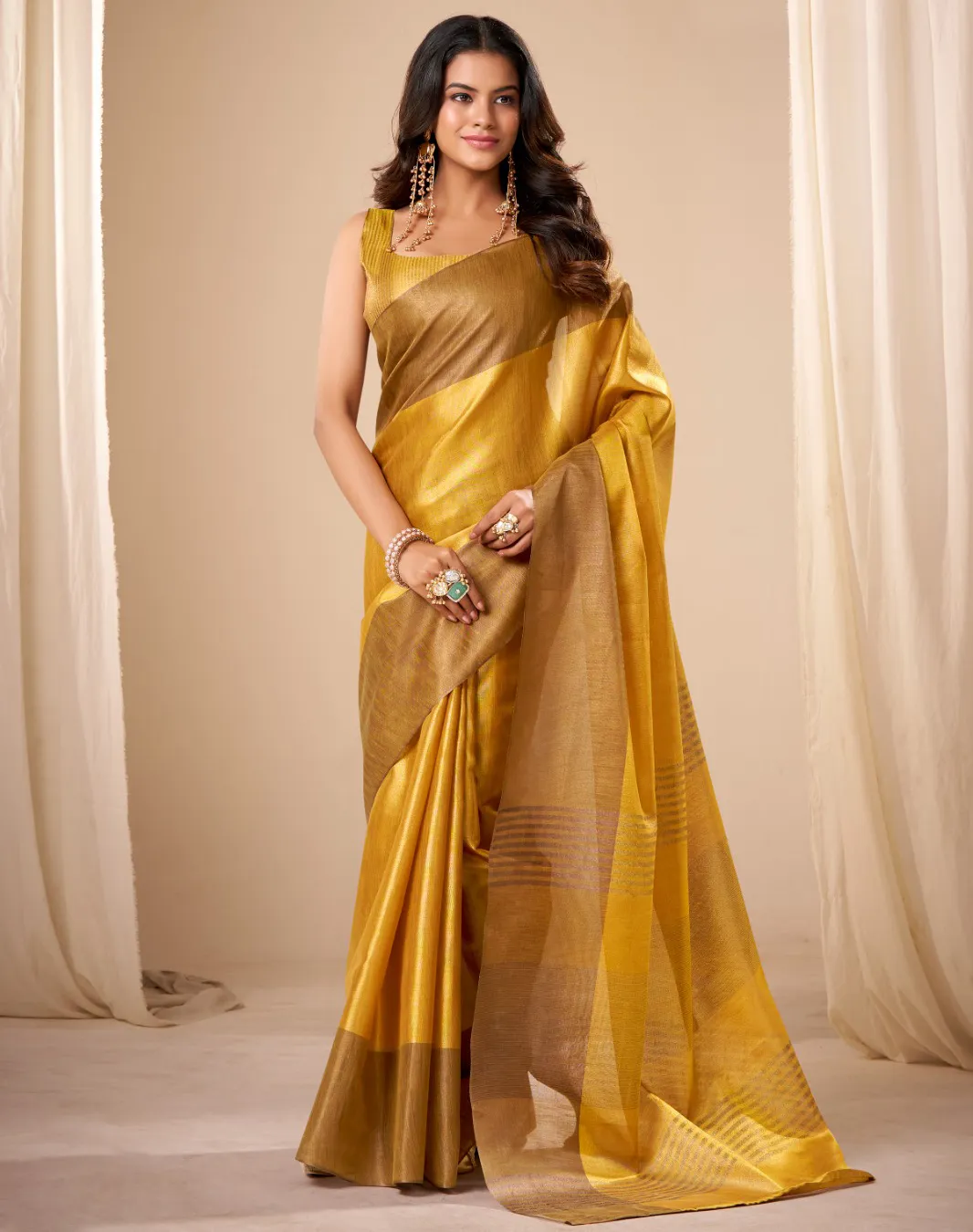 Mustard Tissue Soft Silk Handloom Saree