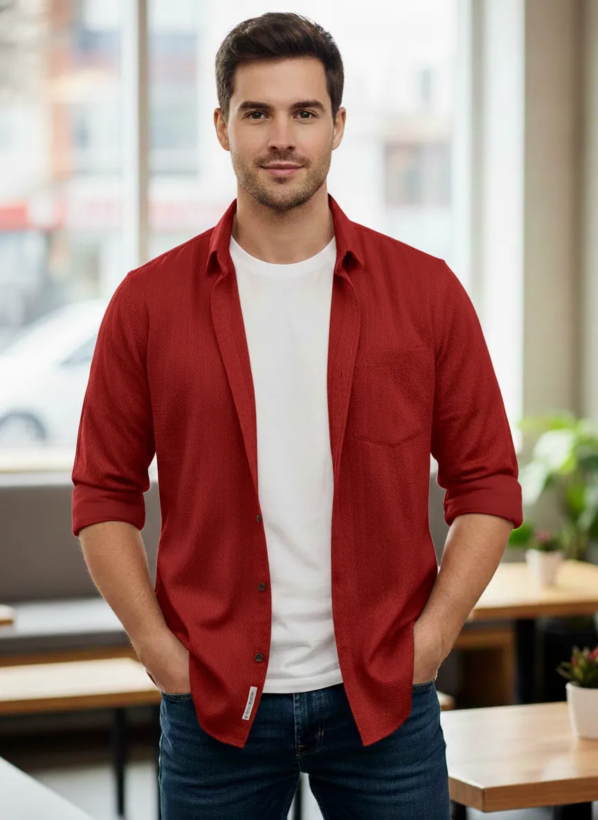 Red Important Fabric Designer Half-Sleeve Shirt