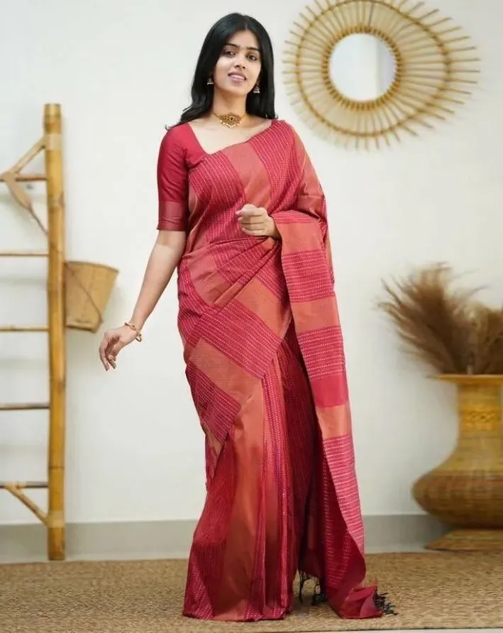 Red Soft Lichi Silk Jacquard Work Saree