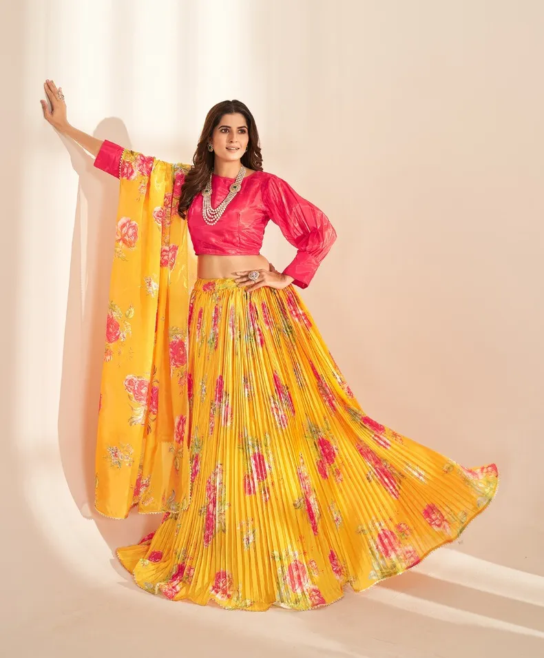Yellow Pure Organza Digital Printed Readymade Lehenga - Image 2