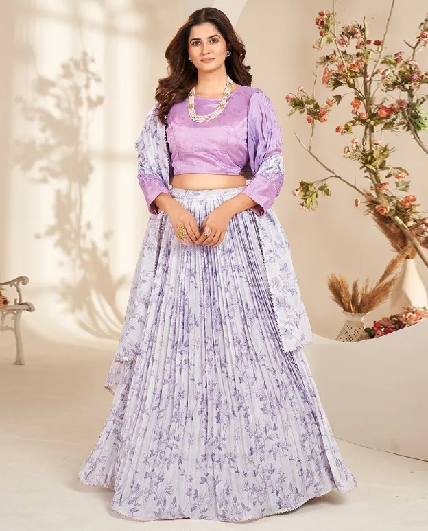 Purple Pure Organza Digital Printed Readymade Lehenga