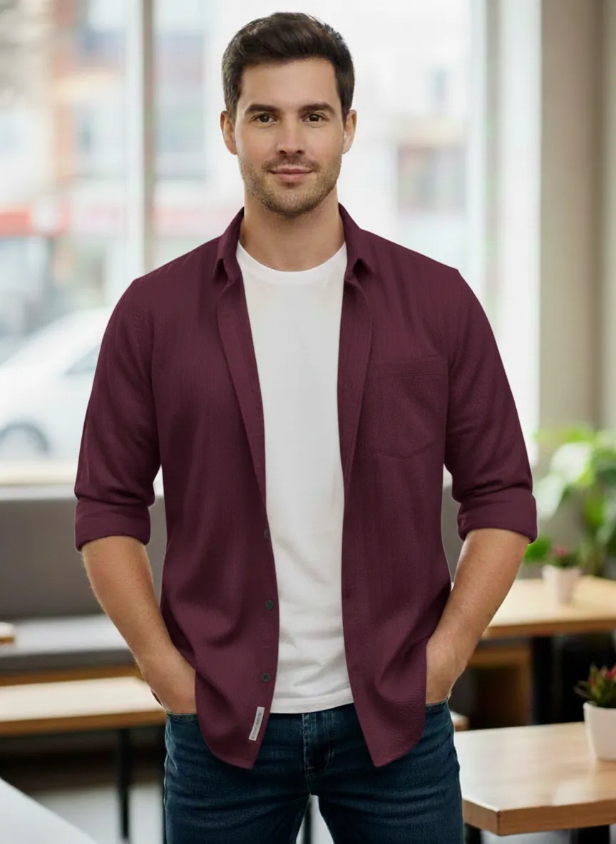 Wine Important Fabric Designer Half-Sleeve Shirt