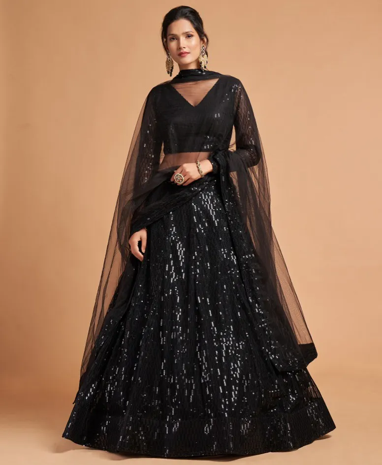 Black Soft Net Sequins Embroidered Lehenga
