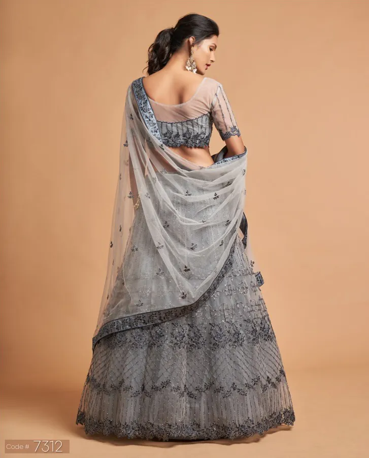 Grey Soft Net Sequins Embroidered Lehenga - Image 2