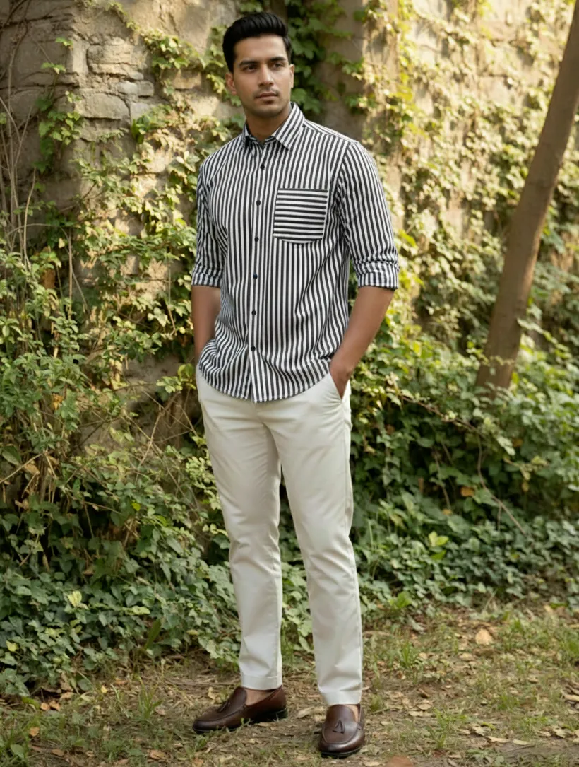 Black Important Fabric Striped Men's Shirt