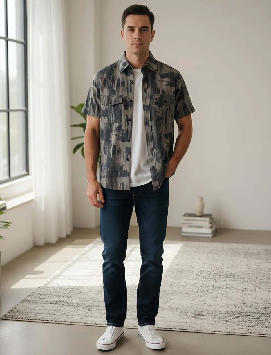 Black Important Fabric Printed Men's Shirt