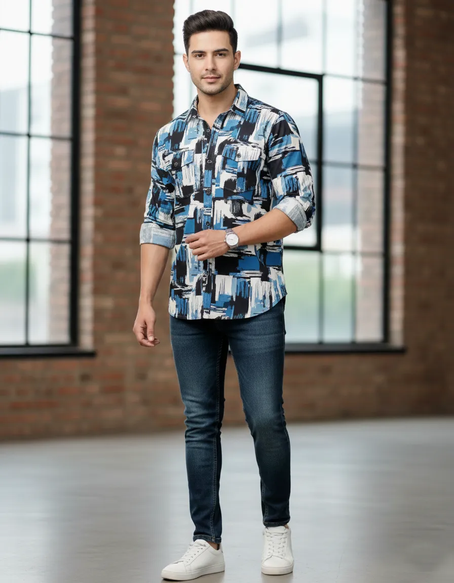 Blue Important Fabric Printed Men's Shirt