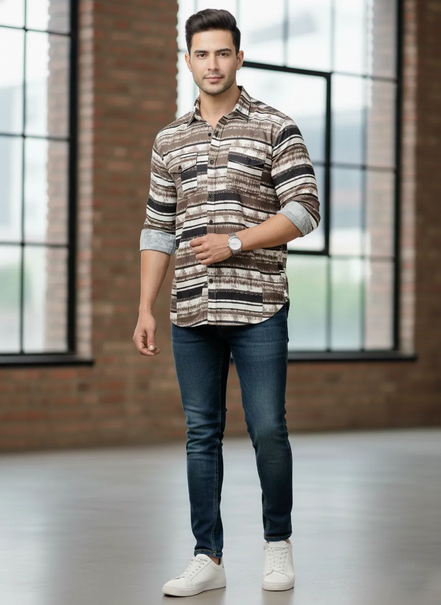 Brown Important Fabric Printed Men's Shirt