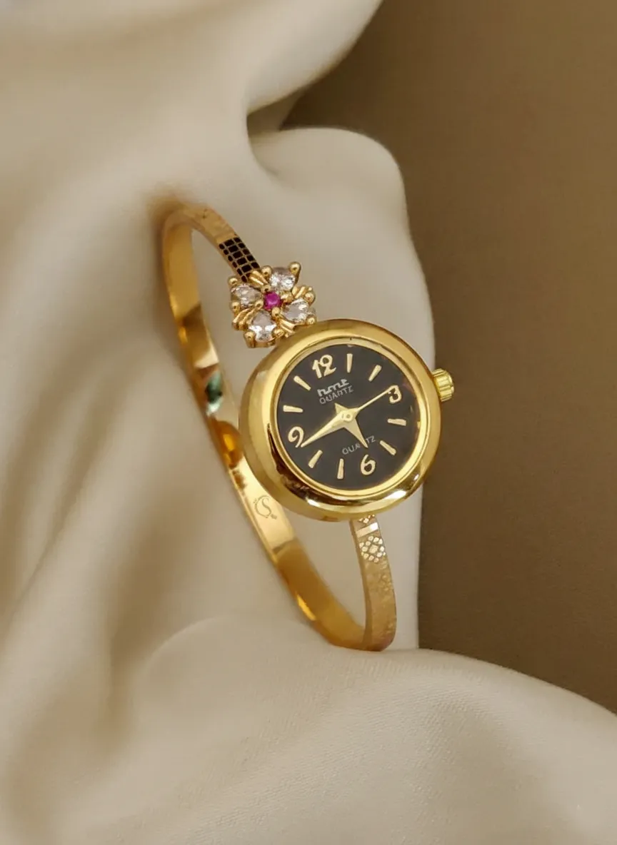 Gold Floral Bangle Watch for Women